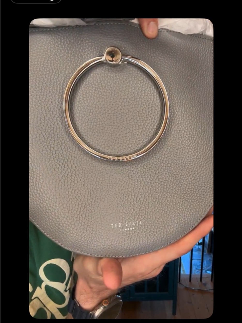 Ted Baker Gray Pebbled Leather Ring-Detail Crossbody Bag